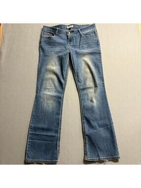 LEI Ashley Low Rise Slim Bootcut Jeans Womens 17 Regular Blue Denim Embroidered